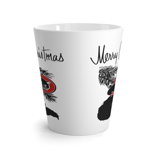 Merry Christmas Black Cat Mid Century Retro Christmas Print Latte Mug