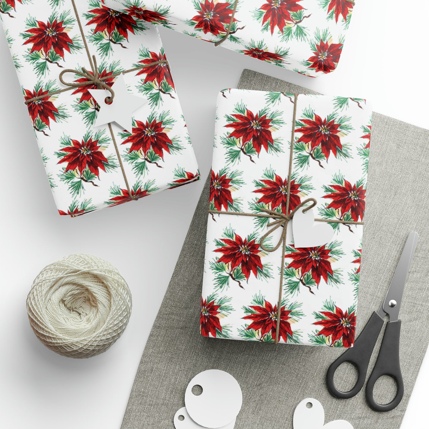 Vintage Poinsettias Mid Century Retro Christmas Print Holiday Gift Wrap Paper - Glossy Or Matte