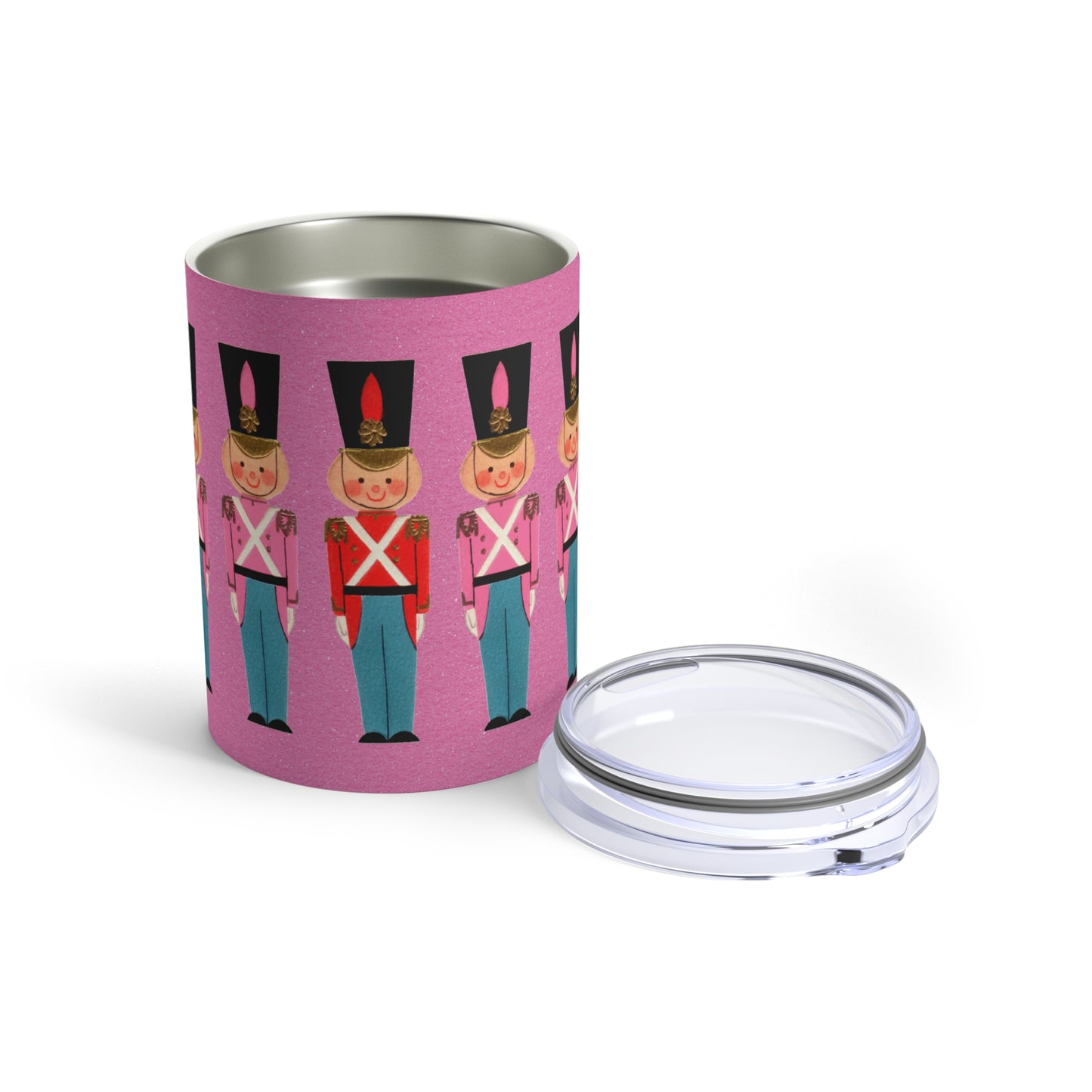 Christmas Toy Soldiers Pink Retro Mid Century Christmas Print Stainless Steel Tumbler 10oz