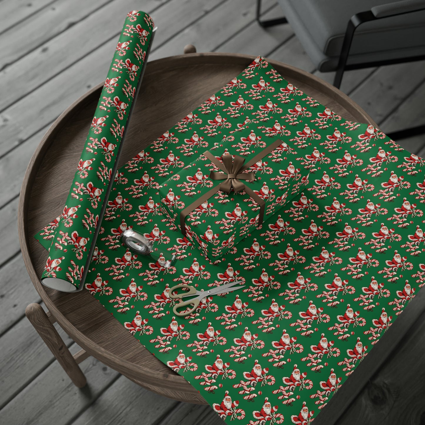 Hi Santa On Candy Cane Retro Christmas Print Holiday Gift Wrap Paper - Glossy Or Matte