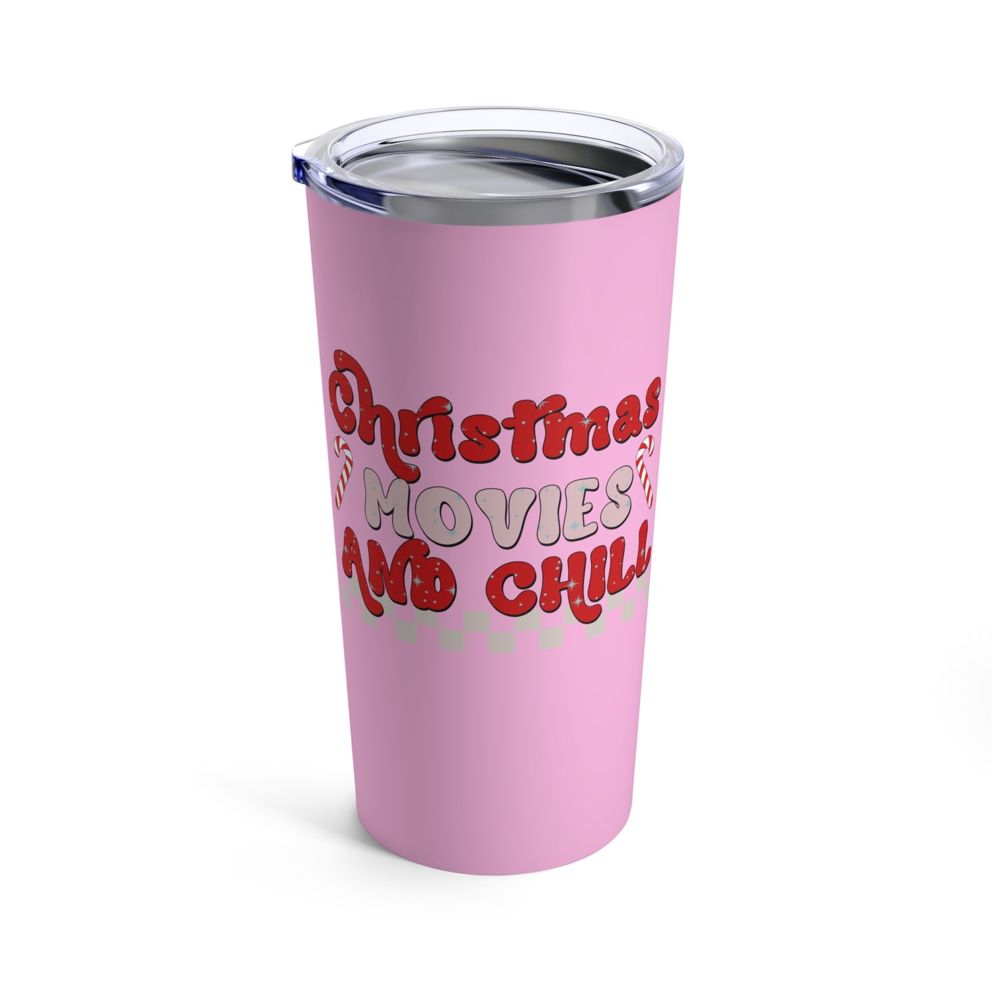 Christmas Movies And Chill Pink Christmas Print Stainless Steel Tumbler 20oz