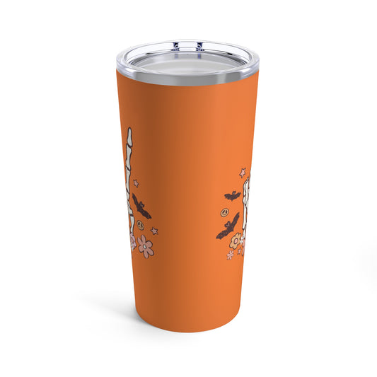 Retro Groovy Skeleton Peace Sign Halloween Fall Stainless Steel Tumbler 20oz