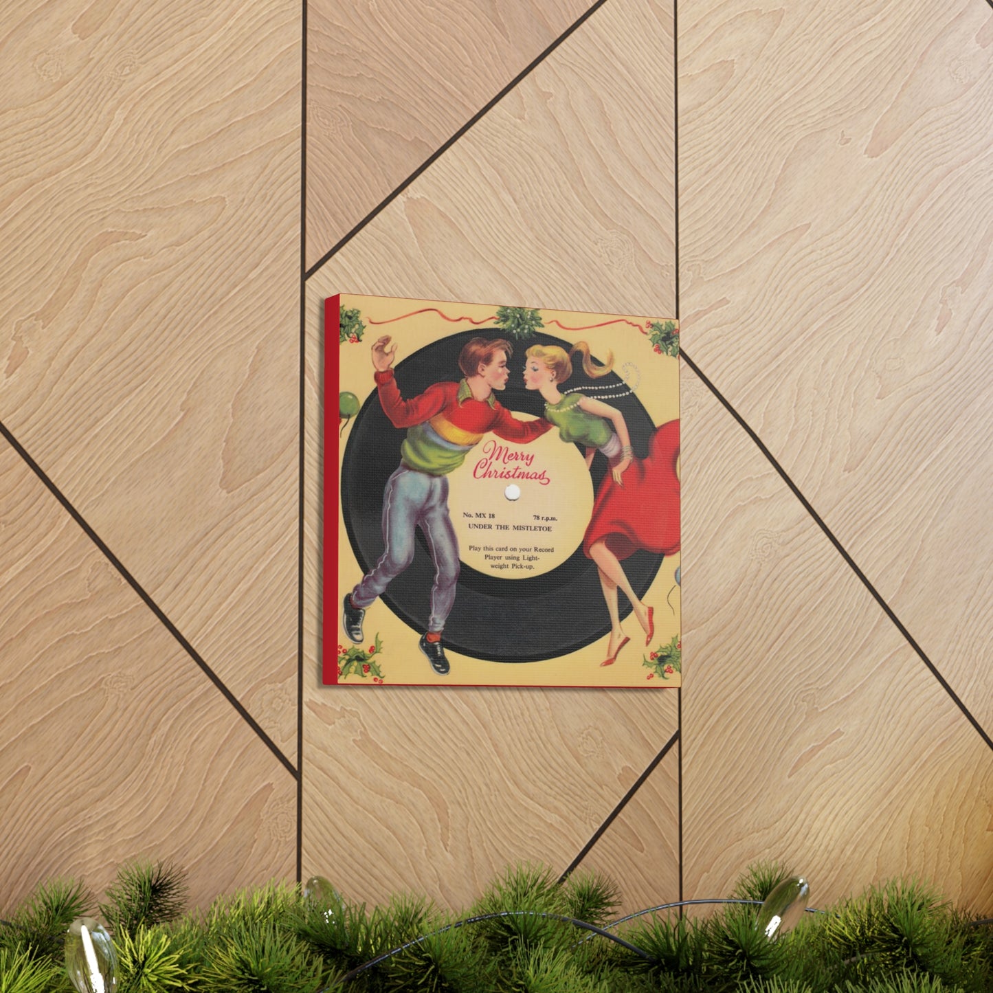 Under The Mistletoe Merry Christmas Couple Record Retro Print Canvas Gallery Wraps