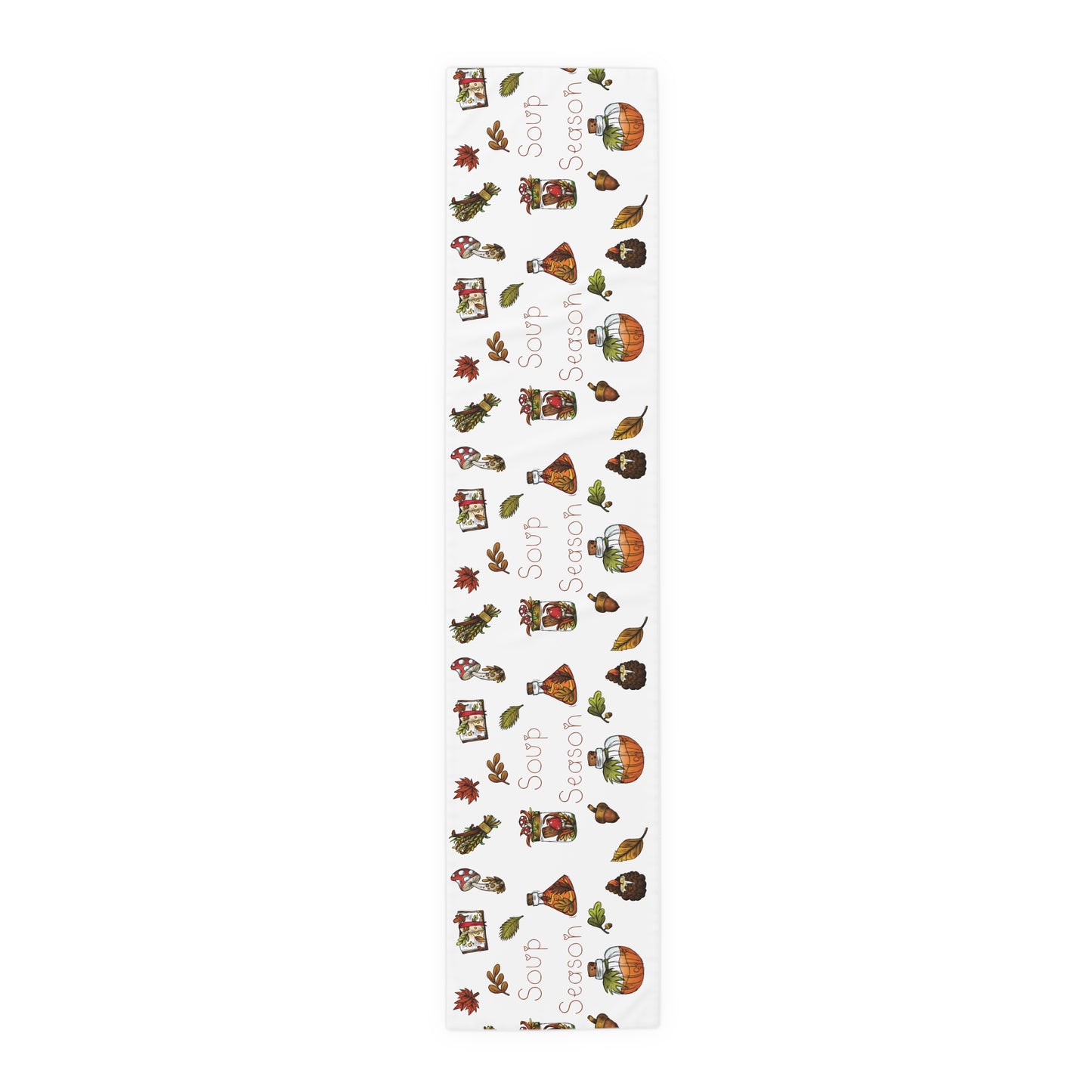 Soup Season Mushroom Pumpkin Fall Autumn Decor Polyester Table Runner