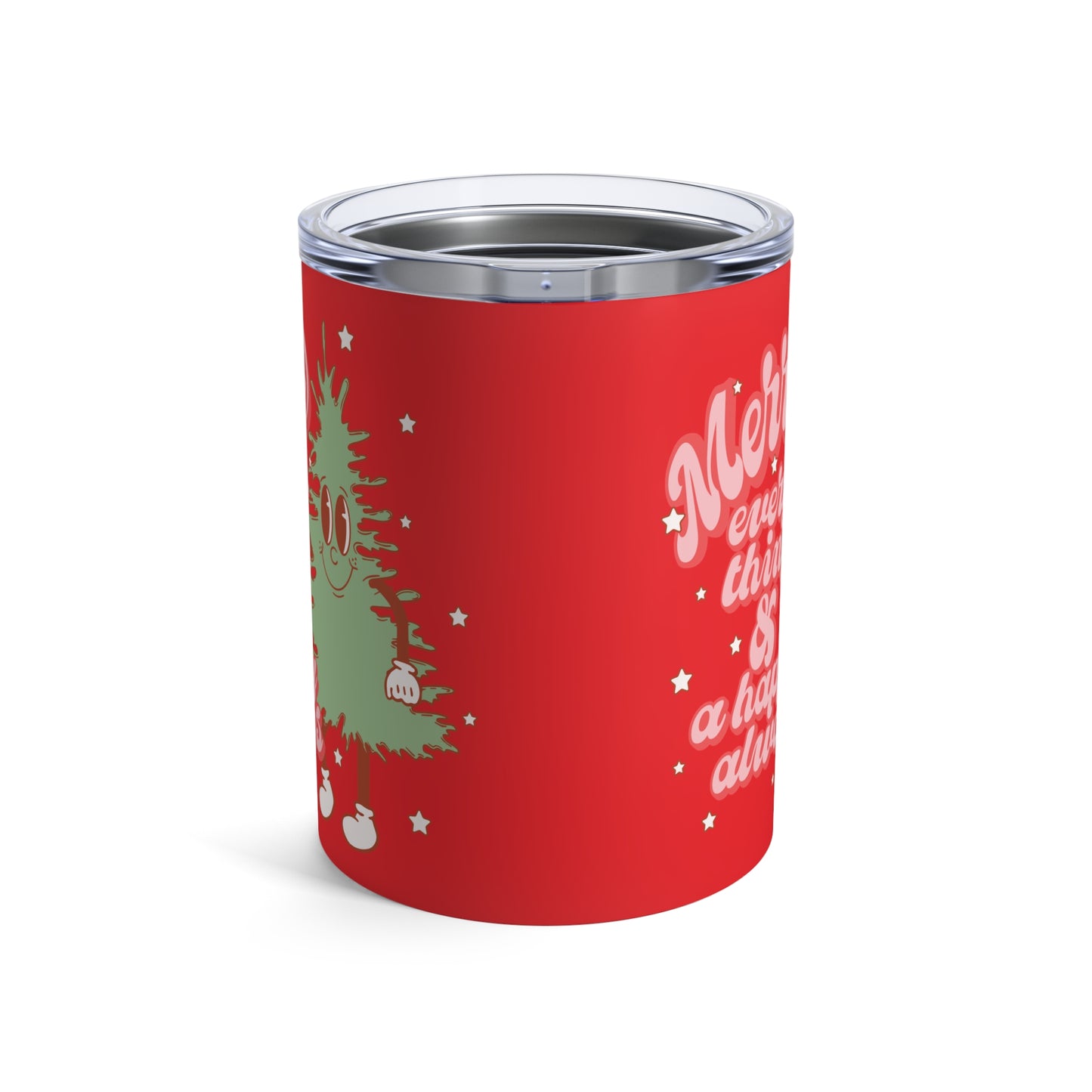 Merry Everything And Happy Always Cute Christmas Tree Retro Style Christmas Stainless Steel Tumbler 10oz