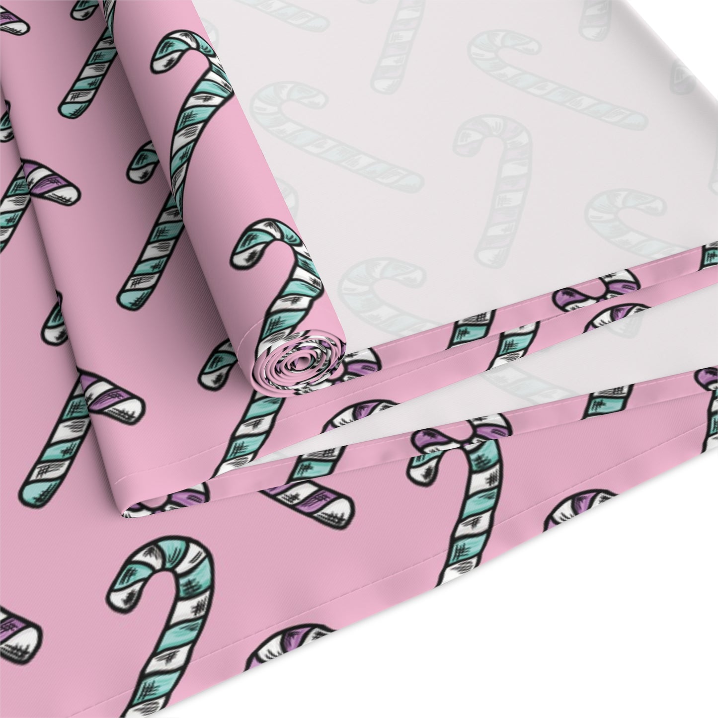 Pink And Teal Pastel Candy Canes Christmas Print Home Decor Cotton Poly Table Runner