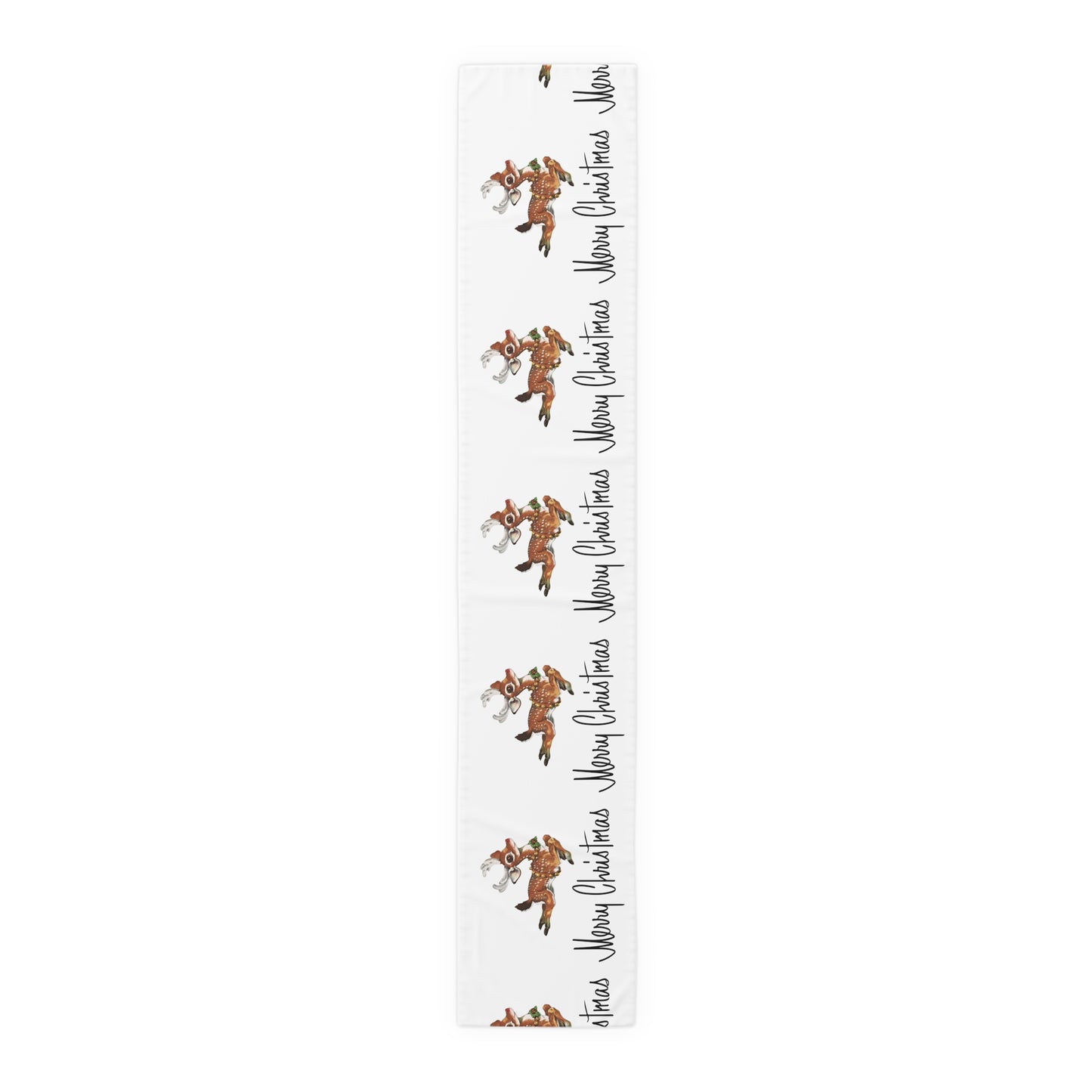 Merry Christmas Leaping Reindeer Retro Christmas Print Home Decor Cotton Poly Table Runner