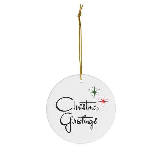 Christmas Greetings Starburst Atomic Mid Century Retro Christmas Print Ceramic Ornament