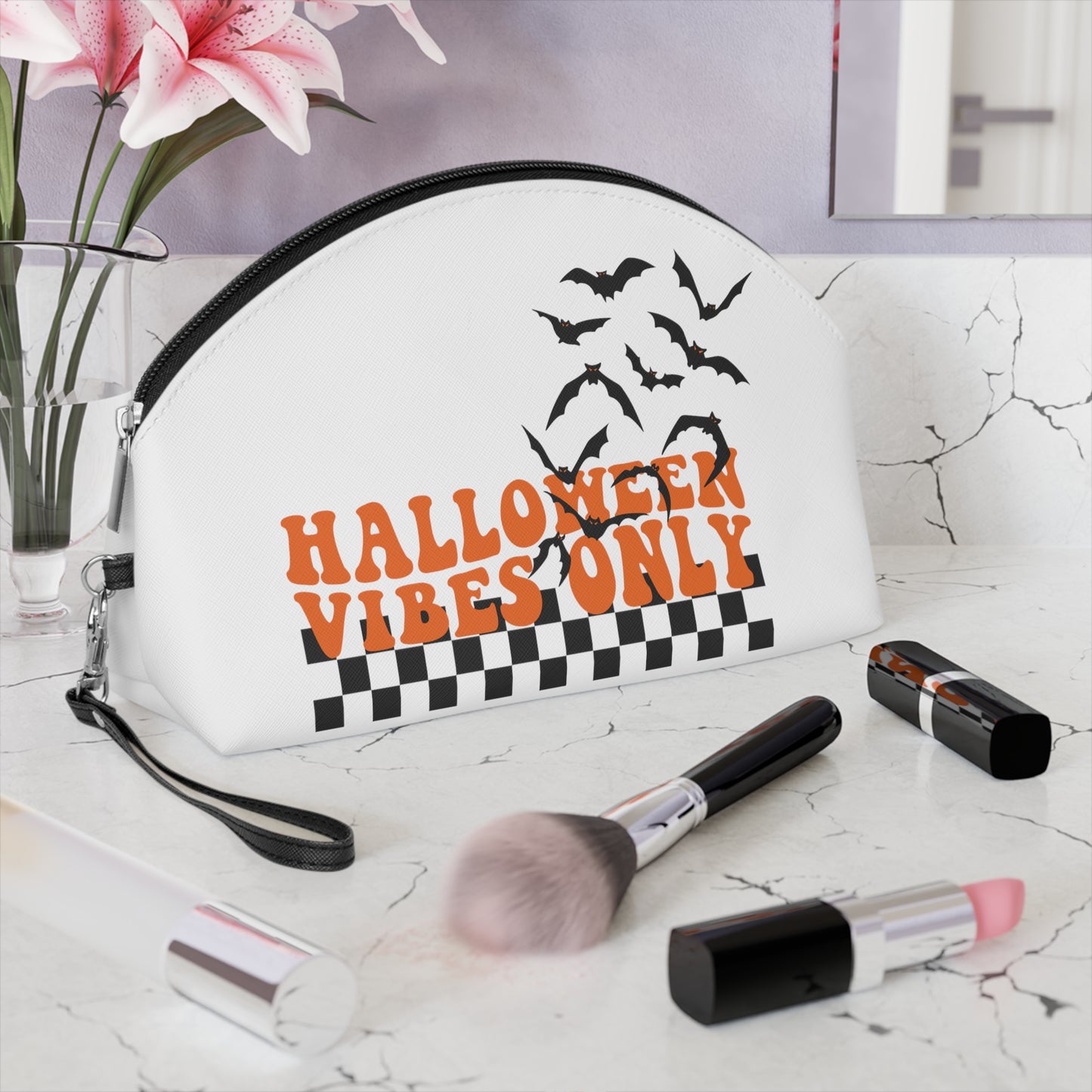 Halloween Vibes Bats Retro Style Halloween Cosmetic Makeup Travel Bag