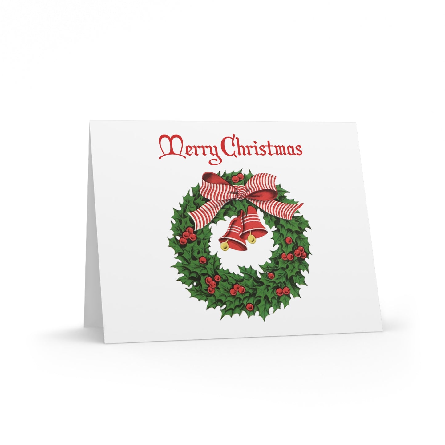 Merry Christmas Wreath Mid Century Retro Christmas Print Matte Greeting Cards (8, 16, and 24 pcs)