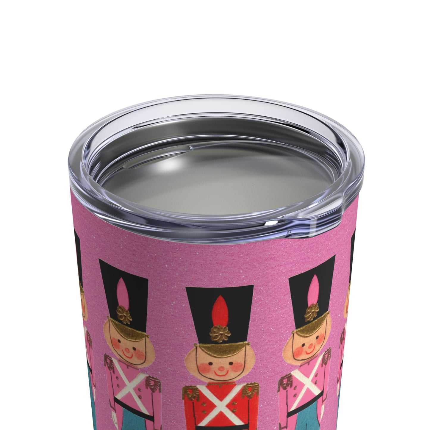 Christmas Toy Soldiers Pink Retro Mid Century Christmas Print Stainless Steel Tumbler 10oz