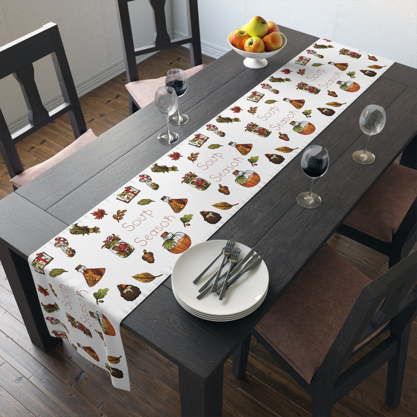 Soup Season Mushroom Pumpkin Fall Autumn Decor Polyester Table Runner