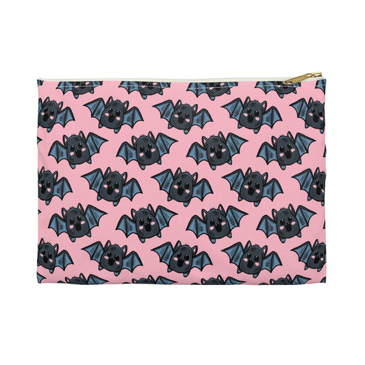 Cute Pink Bats Halloween Print Polyester Accessory Pouch Travel Bag