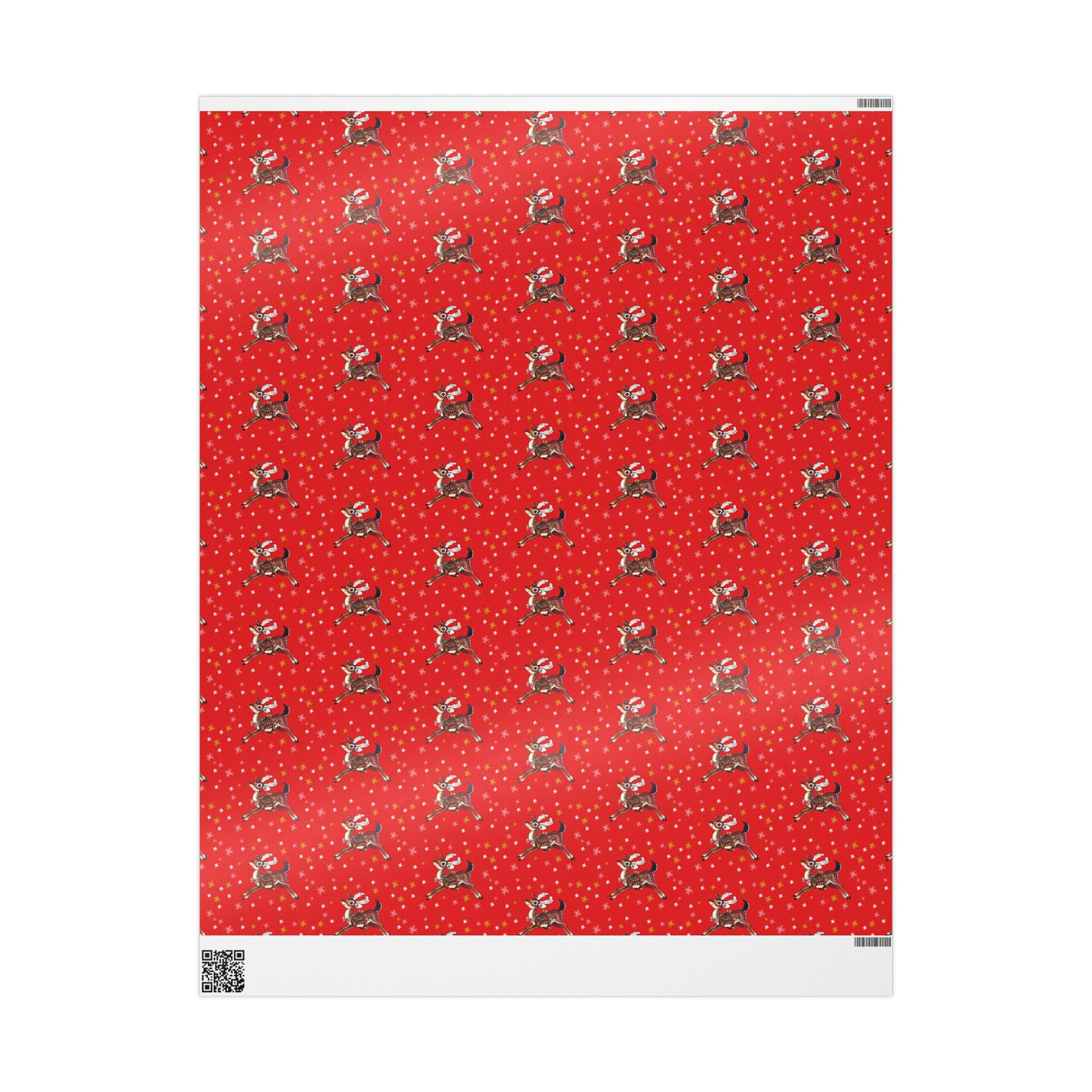 Leaping Reindeer Stars Red Mid Century Retro Christmas Print Holiday Gift Wrap Paper - Glossy Or Matte