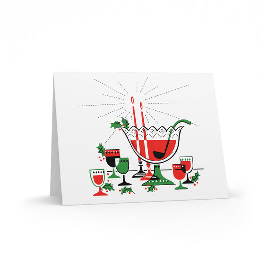 Christmas Cocktails Punchbowl Mid Century Retro Christmas Print Matte Greeting Cards (8, 16, and 24 pcs)