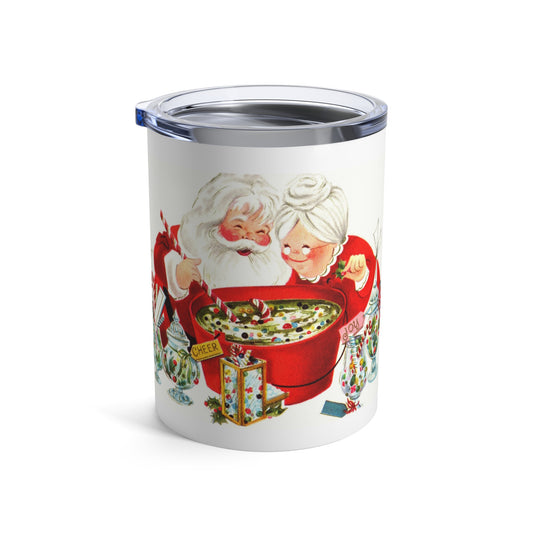 Santa And Mrs. Claus Making Christmas Cheer Retro Christmas Print Stainless Steel Tumbler 10oz