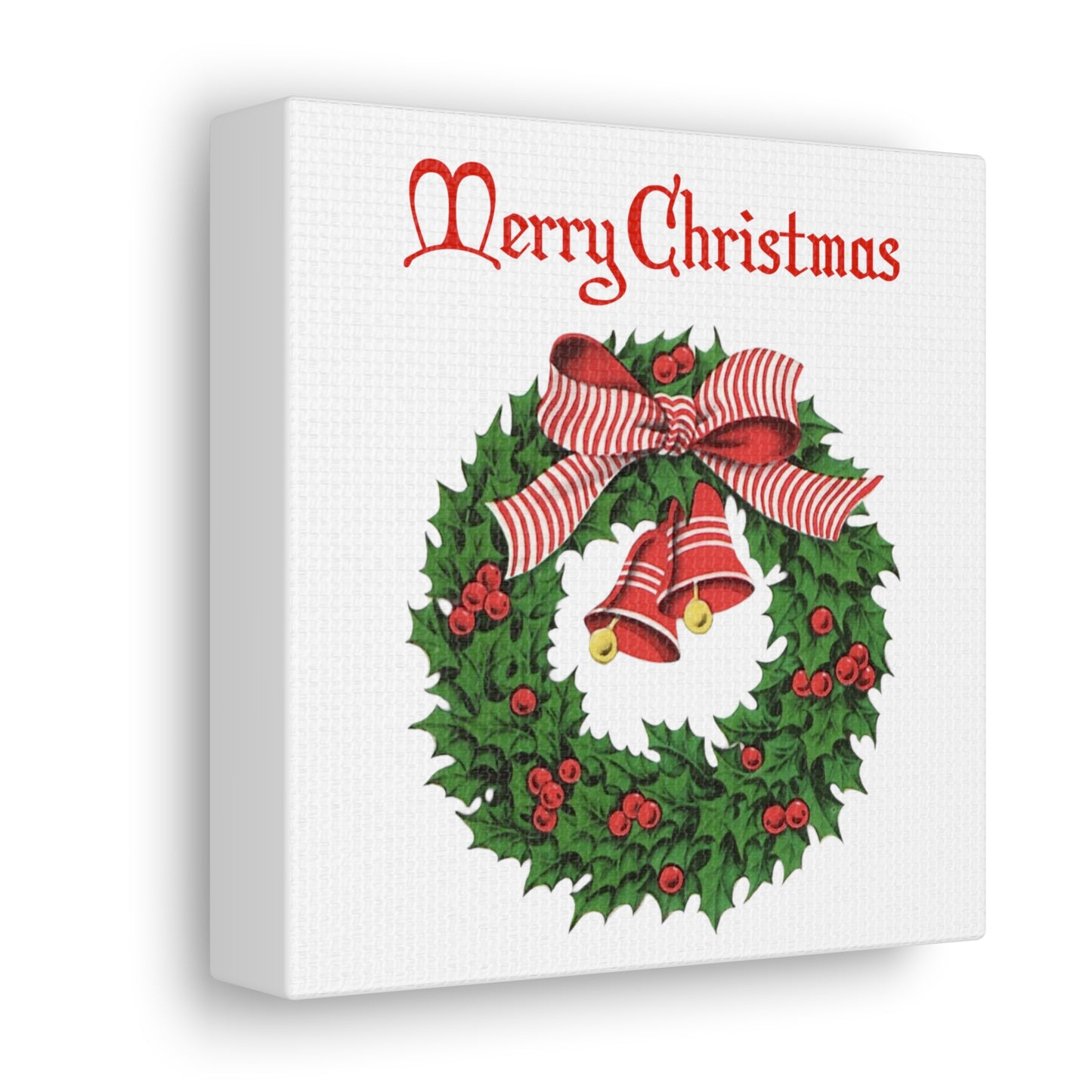 Merry Christmas Wreath Mid Century Retro Christmas Canvas Gallery Wrap