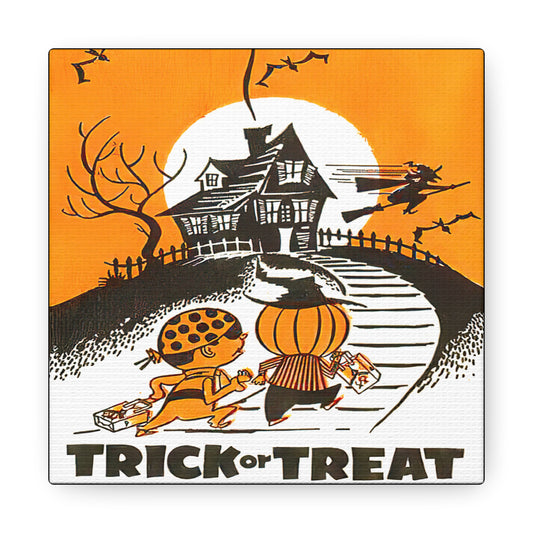 Trick Or Treat Retro Halloween Print Canvas Gallery Wrap