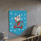 Christmas Mouse On Scooter Stars Blue Retro Mid Century Christmas Print Wall Hanging Banner Flag