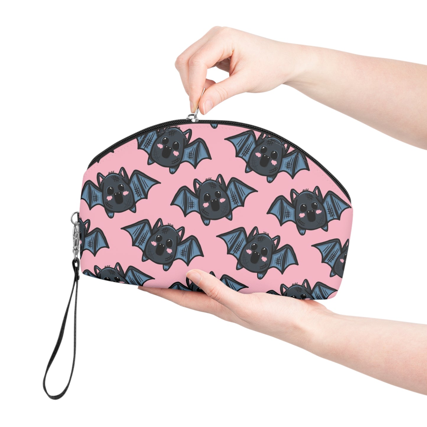 Cute Pink Bats Halloween Travel Cosmetic Makeup Bag