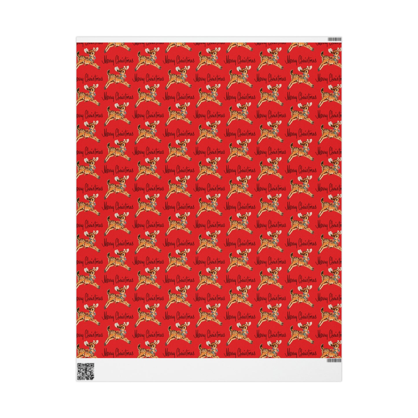 Merry Christmas Leaping Reindeer Red Mid Century Retro Christmas Print Holiday Gift Wrap Paper - Glossy Or Matte