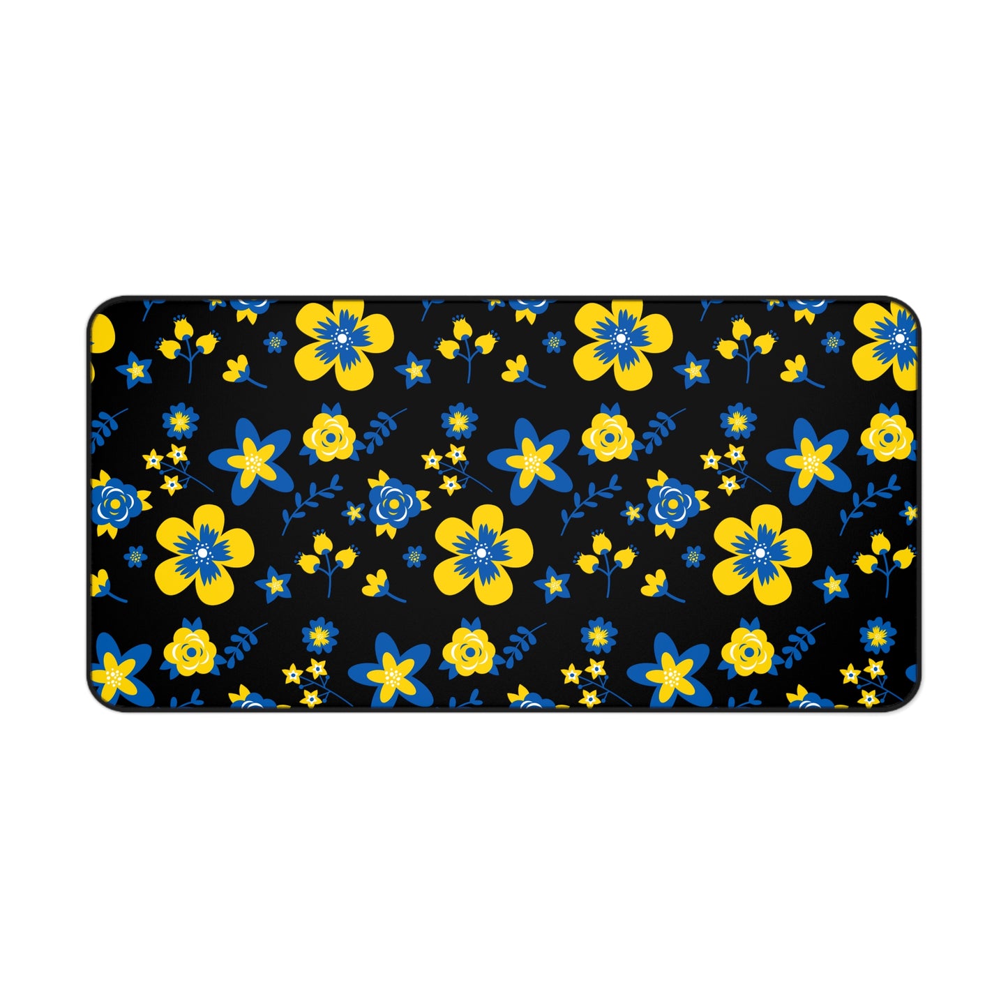 Ukranian Country Flowers Black Floral Desk Mat - 3 size options