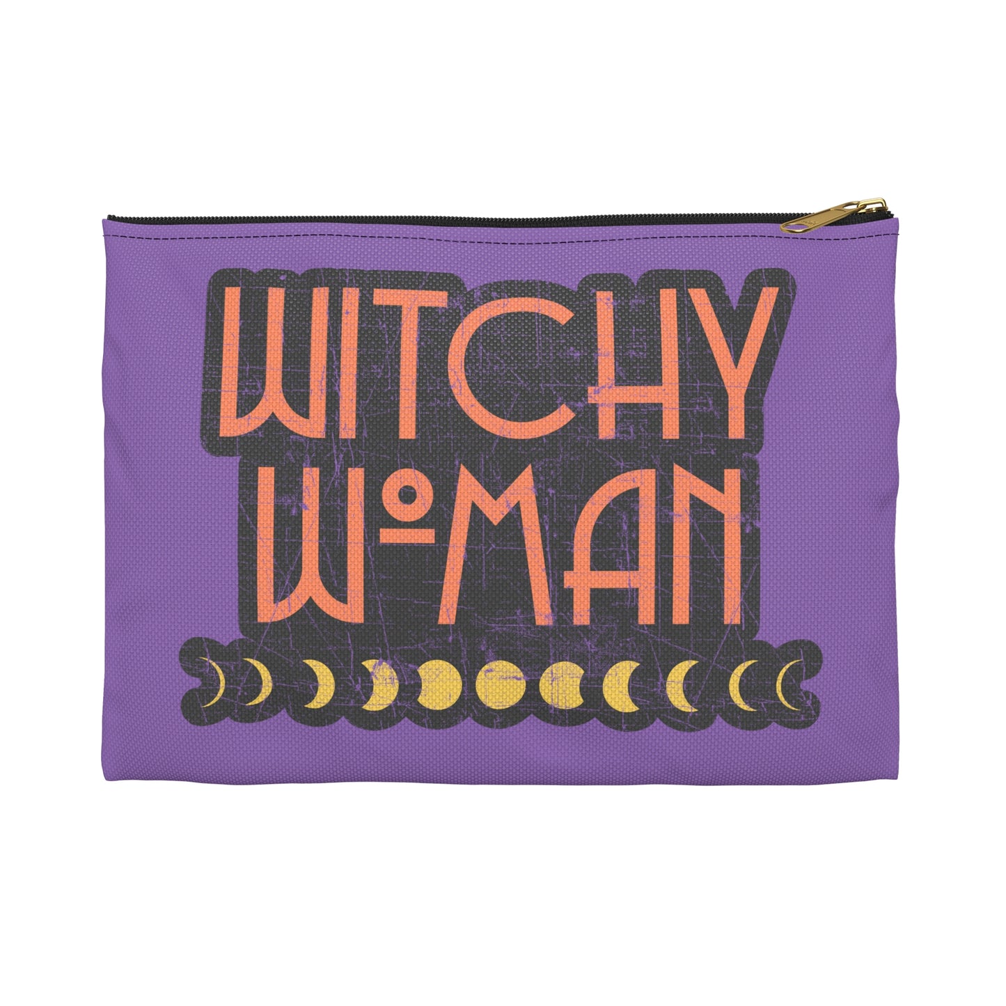 Witchy Woman Moons Distressed Celestial Halloween Print Polyester Accessory Pouch Travel Bag