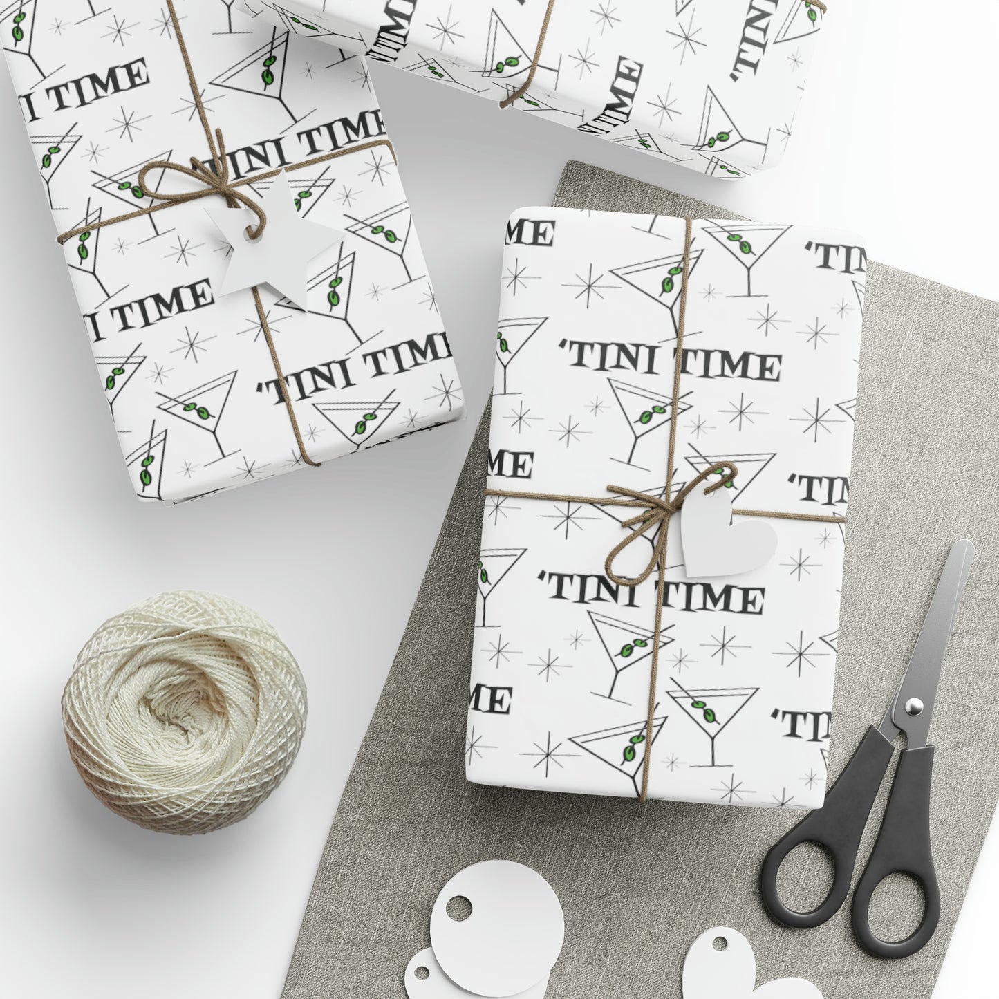 Tini Time Martini Cocktails Happy Hour Atomic Mid Century Retro Style Holiday Gift Wrap Paper - Glossy Or Matte