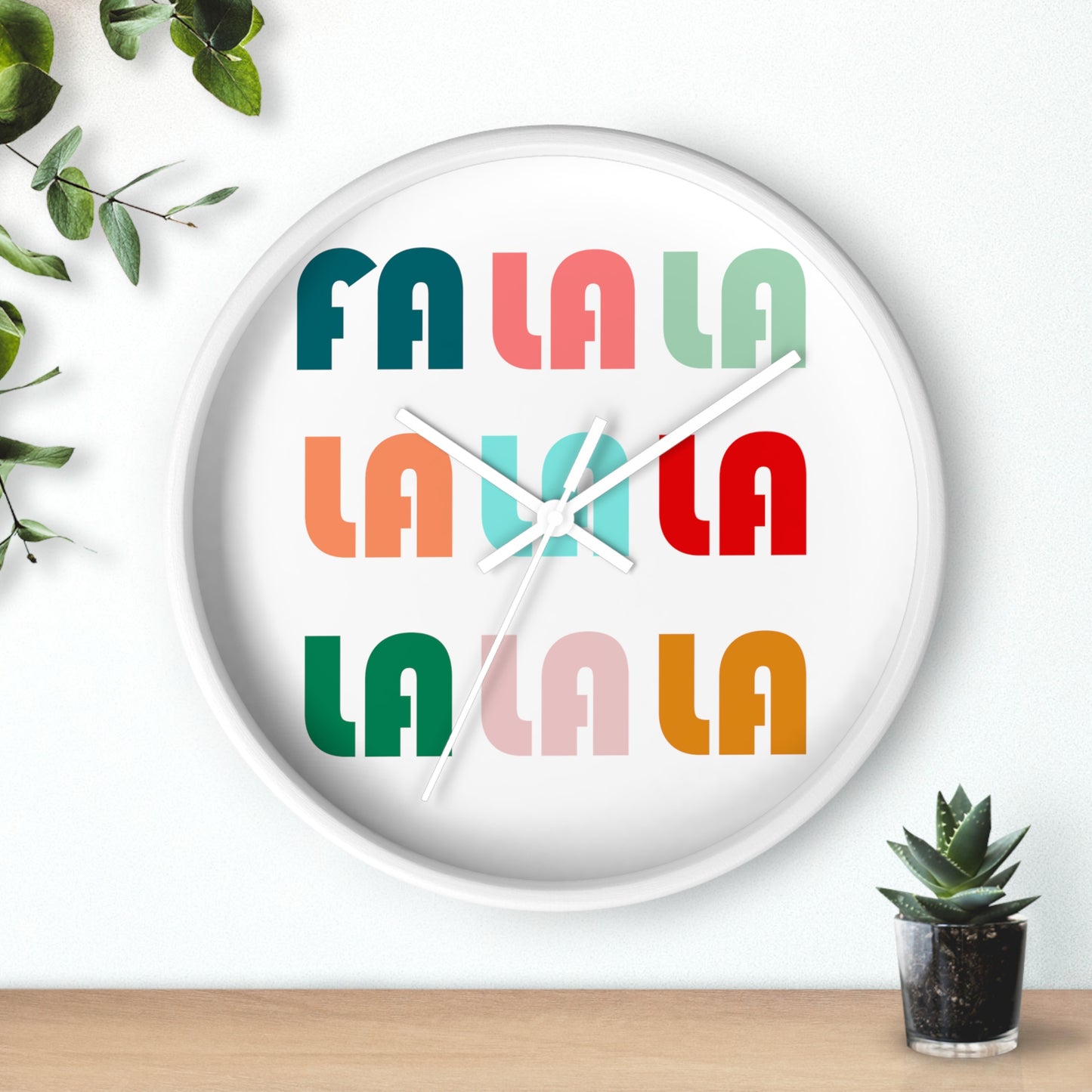 Fa La La La Christmas Retro Style Print White Christmas Wall Clock