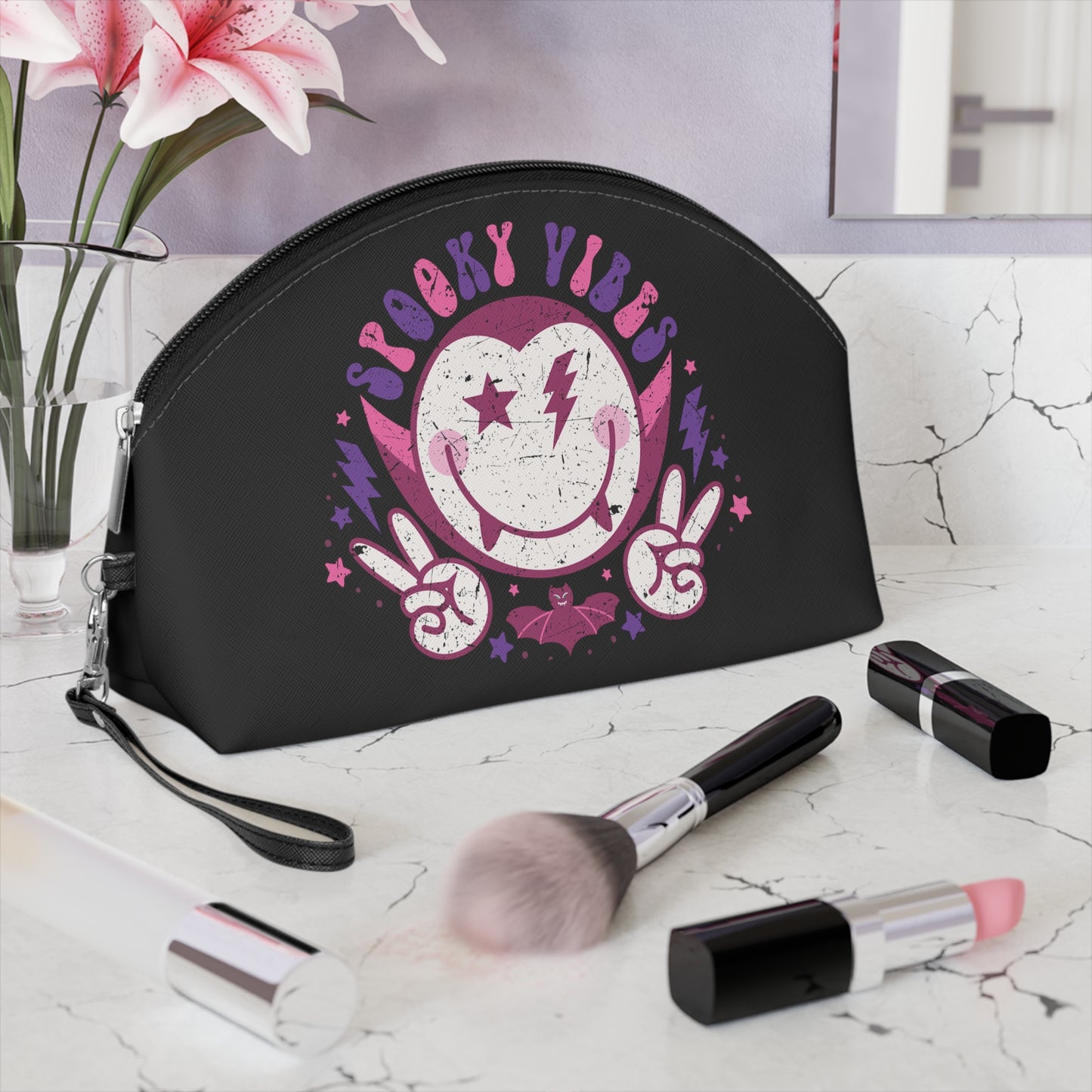 Spooky Vibes Cute Dracula Halloween Travel Cosmetic Makeup Bag