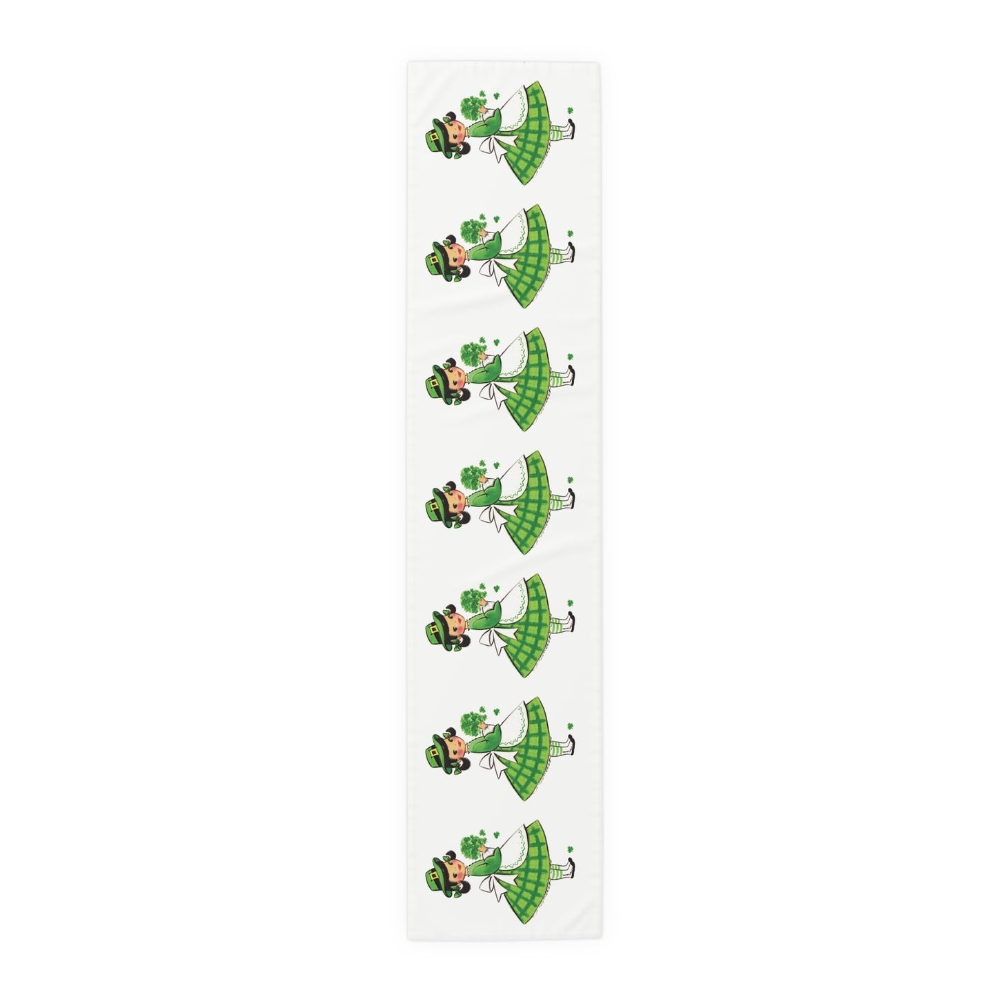 Mid Century Retro Girl St. Patrick's Day Table Runner - Vintage Clover Gathering Print - Natural Cotton or Quick-Dry Polyester