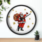 Santa Gold Stars Retro Christmas Print Black Wall Clock