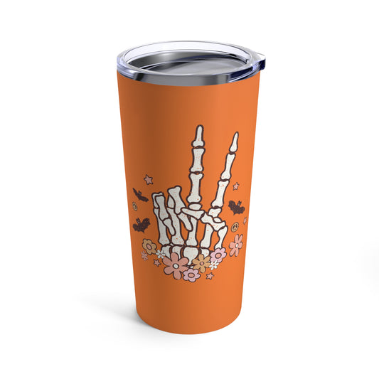 Retro Groovy Skeleton Peace Sign Halloween Fall Stainless Steel Tumbler 20oz