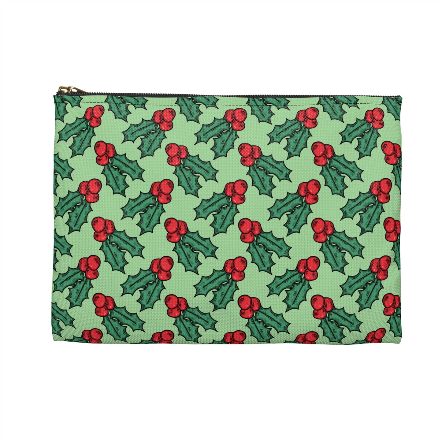 Cute Christmas Holly Green Christmas Print Polyester Accessory Pouch Travel Bag