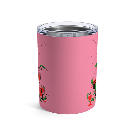 Christmas Cocktails Punchbowl Mid Century Retro Pink Christmas Print Stainless Steel Tumbler 10oz