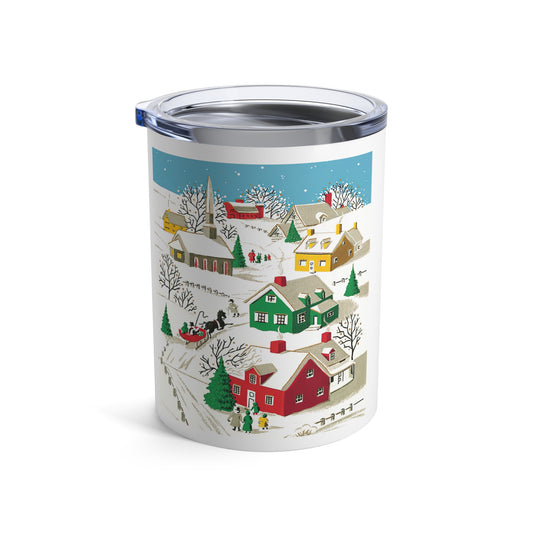 Cozy Winter Village Town Retro Christmas Print Stainless Steel Tumbler 10oz