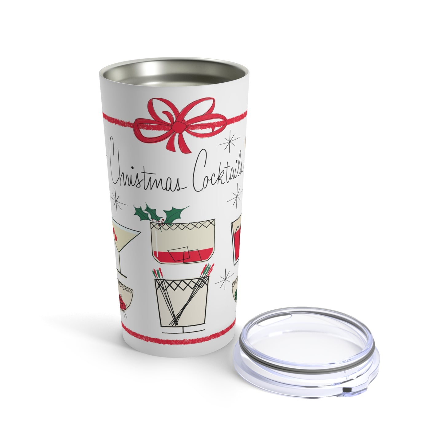 Christmas Cocktails Mid Century Retro Christmas Print Stainless Steel Tumbler 20oz