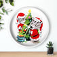 Santa Christmas Cats Decorating Tree Mid Century Retro Print White Christmas Wall Clock