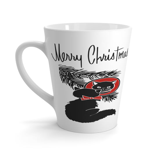 Merry Christmas Black Cat Mid Century Retro Christmas Print Latte Mug