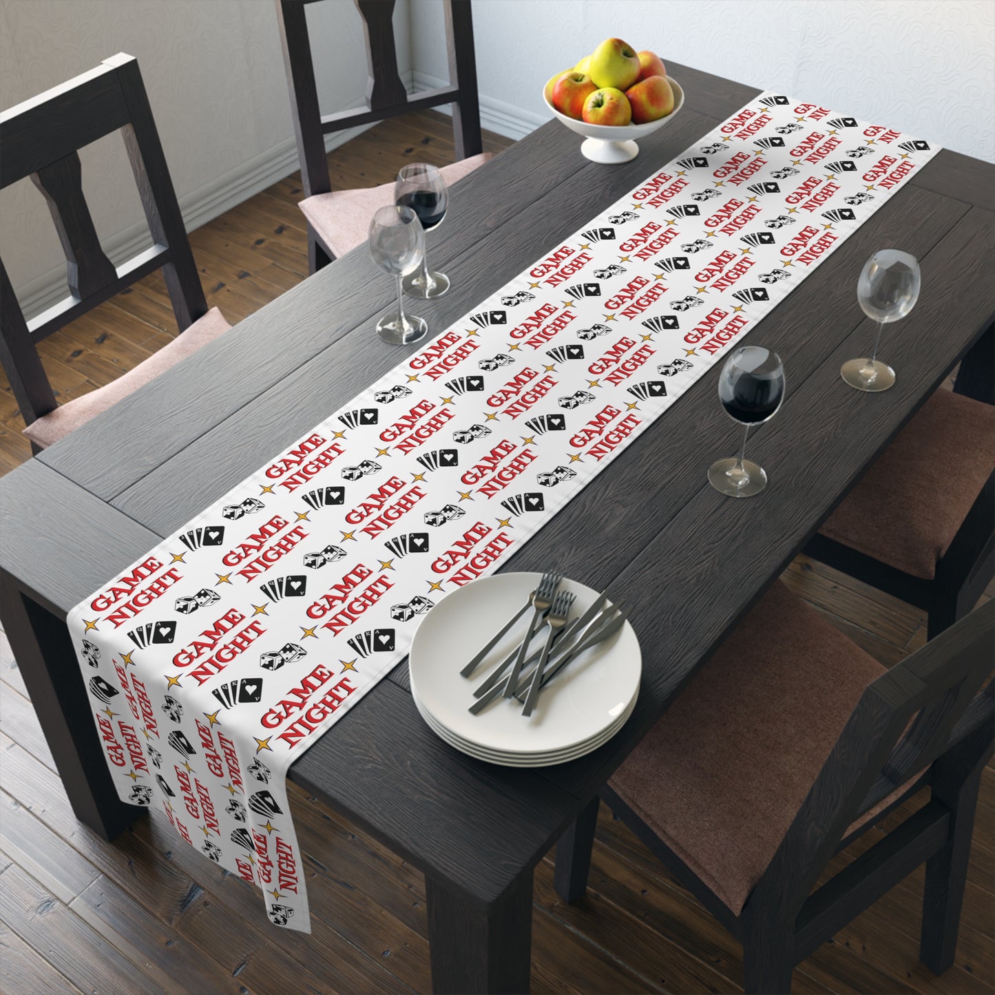 Game Night Atomic Mid Century Retro Style Party Decor Cotton Poly Table Runner