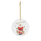 Merry Christmas Santa With Reindeer Gold Stars Mid Century Retro Christmas Print Ceramic Ornament