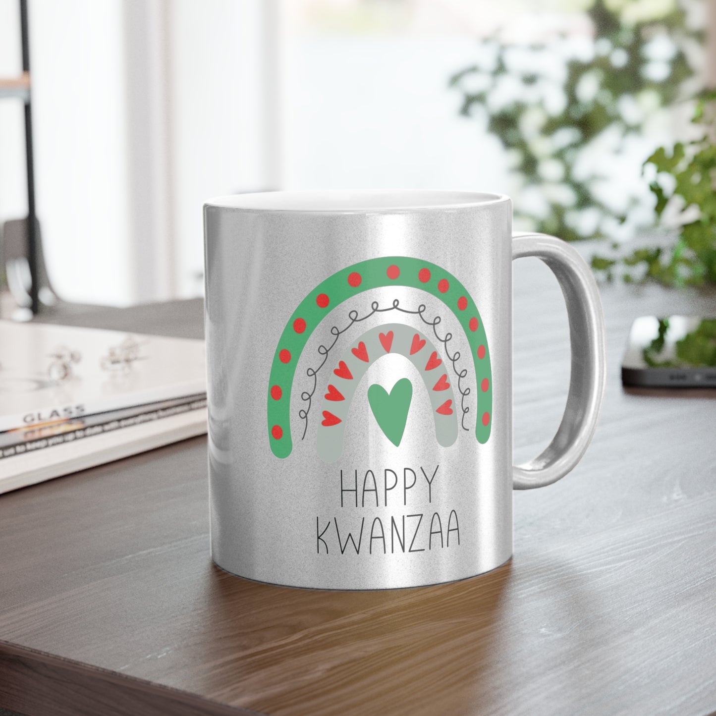 Happy Kwanzaa Boho Rainbow Silver Metallic Mug