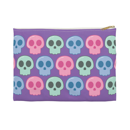 Pastel Skulls Purple Halloween Print Polyester Accessory Pouch Travel Bag