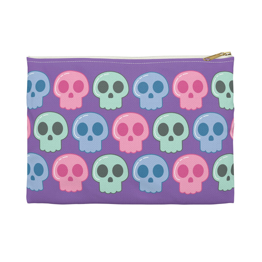 Pastel Skulls Purple Halloween Print Polyester Accessory Pouch Travel Bag