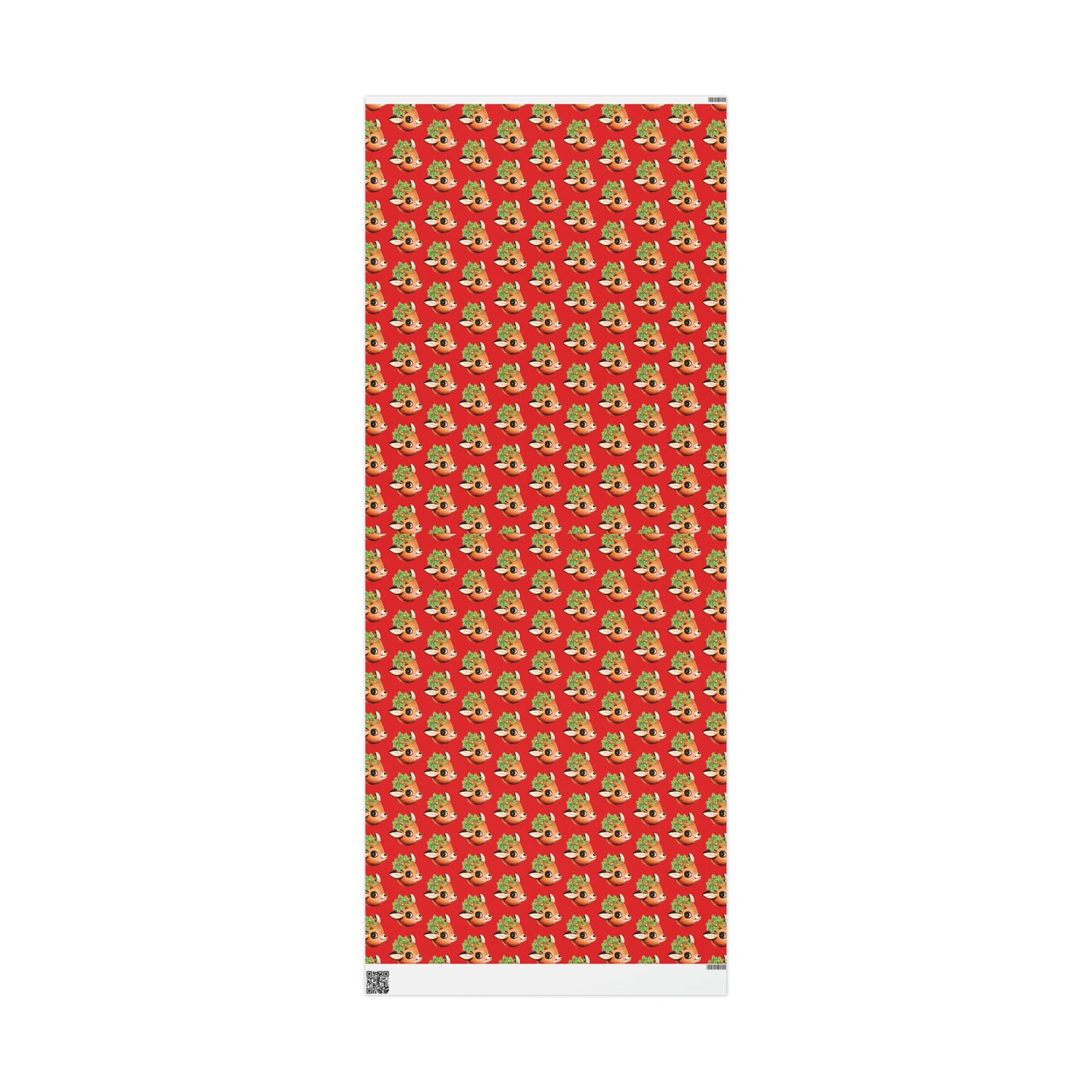 Reindeer With Holly And Bells Red Mid Century Retro Christmas Print Holiday Gift Wrap Paper - Glossy Or Matte