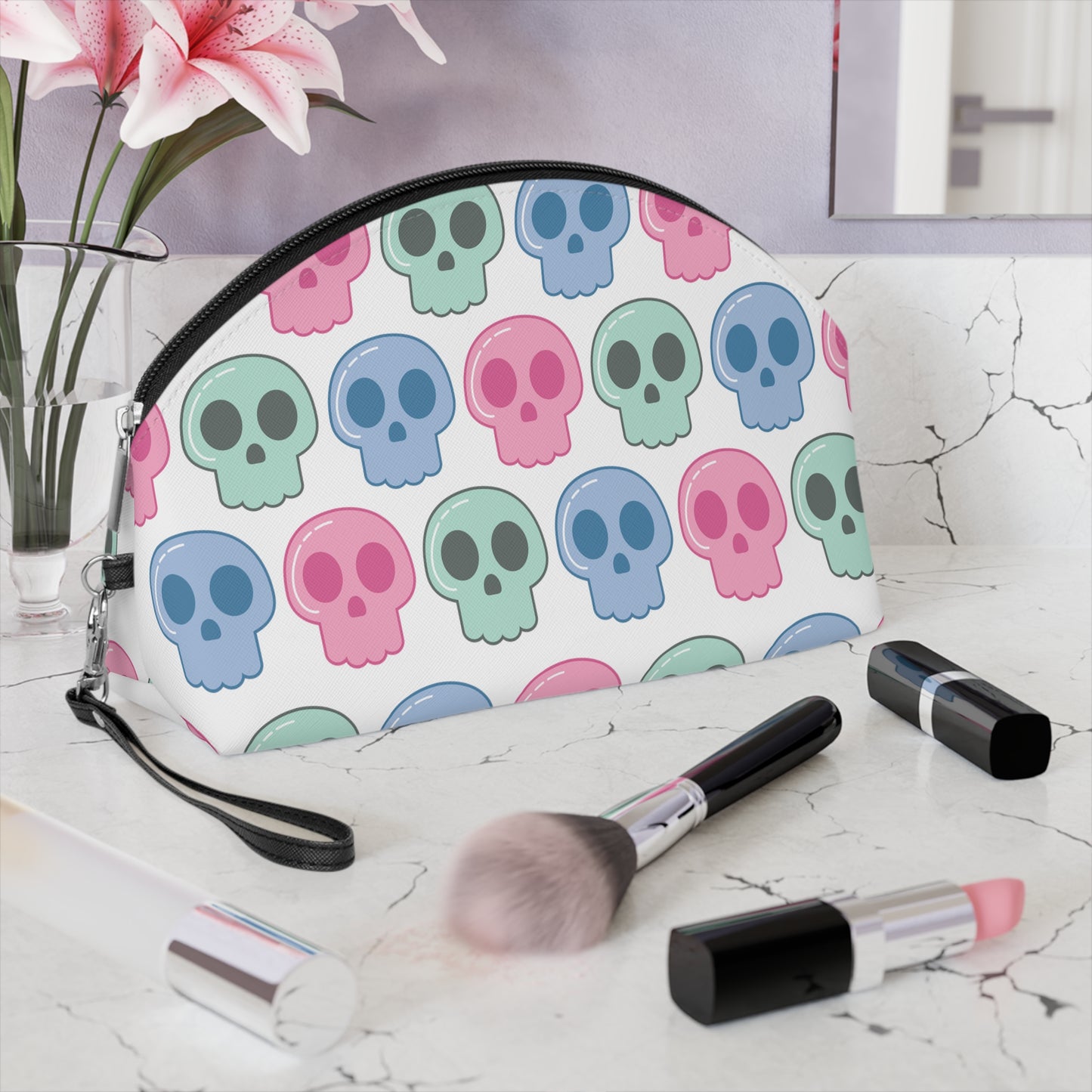 Pastel Skulls Halloween Travel Cosmetic Makeup Bag