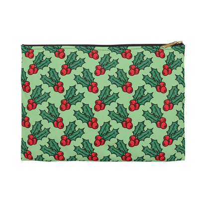 Cute Christmas Holly Green Christmas Print Polyester Accessory Pouch Travel Bag