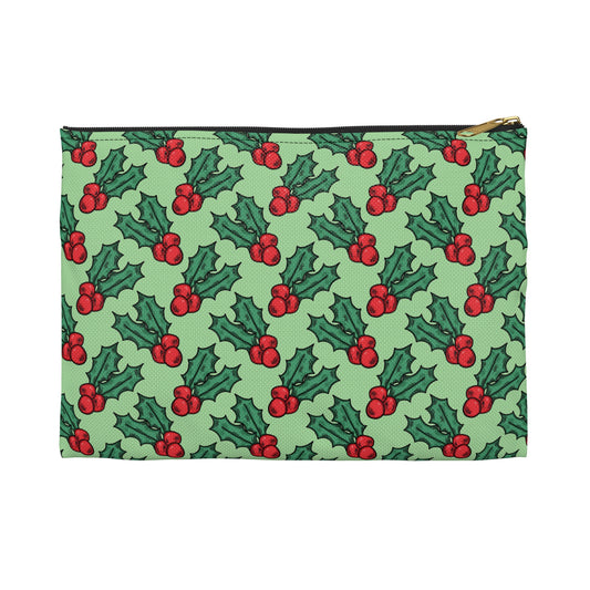 Cute Christmas Holly Green Christmas Print Polyester Accessory Pouch Travel Bag