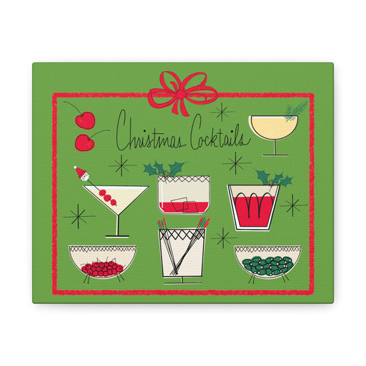 Christmas Cocktails Mid Century Retro Christmas Canvas Gallery Wrap