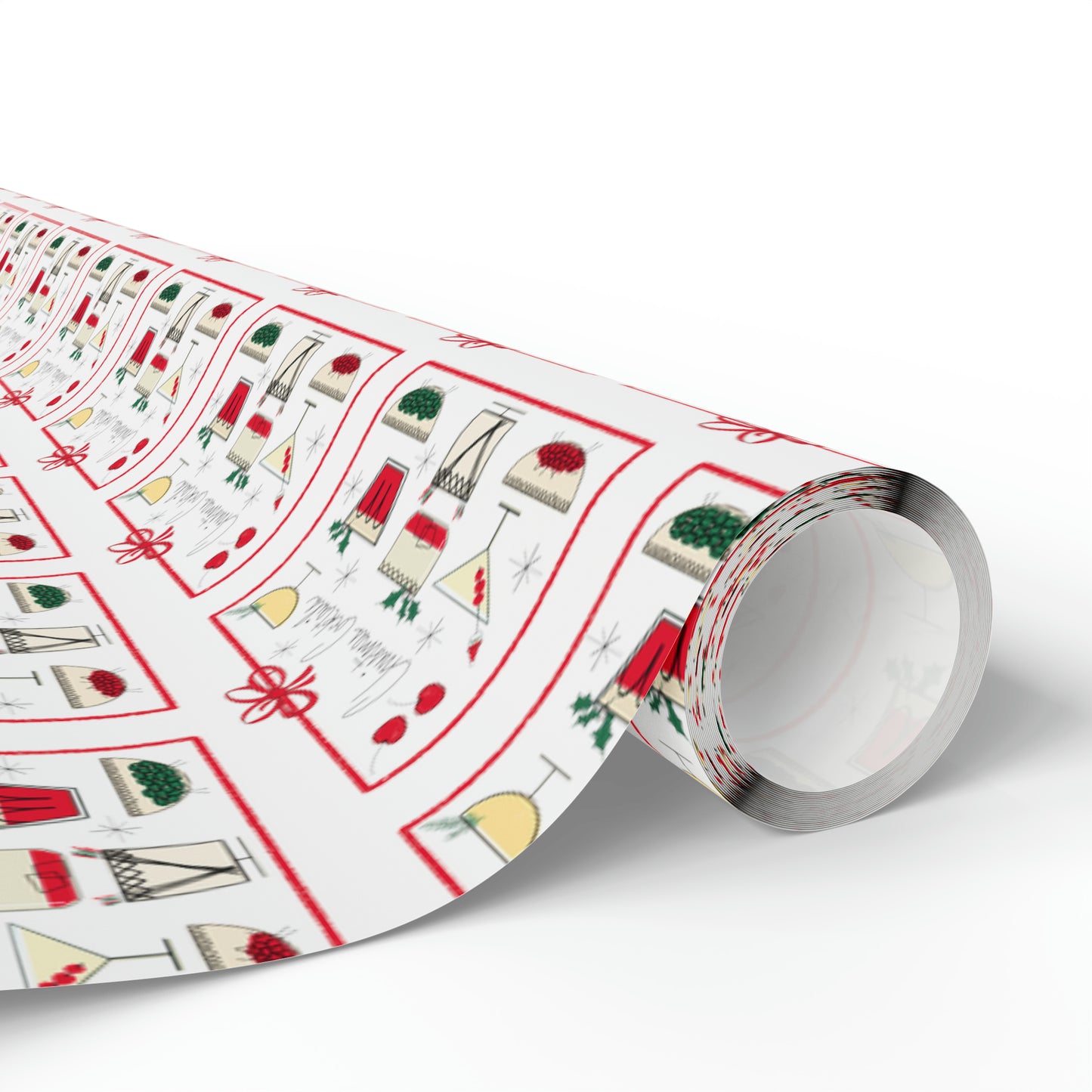 Christmas Cocktails Mid Century Retro Christmas Print Holiday Gift Wrap Paper - Glossy Or Matte